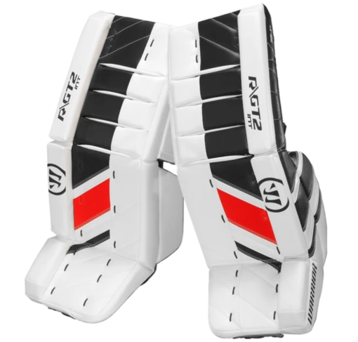 Warrior Ritual GT2 Intermediate Goalie Pads (w/ Knee Pads) -Best Hockey Store warrior ritual gt2 intermediate goalie pads black white red