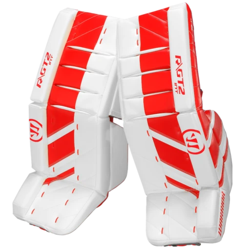 Warrior Ritual GT2 Intermediate Goalie Pads (w/ Knee Pads) -Best Hockey Store warrior ritual gt2 intermediate goalie pads white red