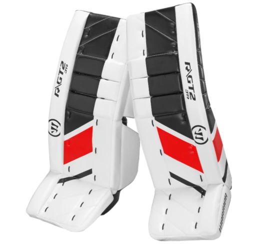 Warrior Ritual GT2 Junior Goalie Pads (w/ Knee Pads) -Best Hockey Store warrior ritual gt2 junior goalie pads white black red