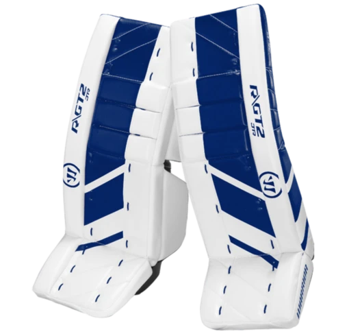 Warrior Ritual GT2 Junior Goalie Pads (w/ Knee Pads) -Best Hockey Store warrior ritual gt2 junior goalie pads white blue