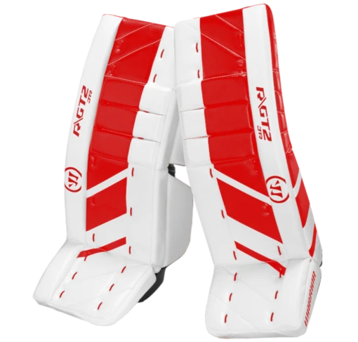 Warrior Ritual GT2 Junior Goalie Pads (w/ Knee Pads) -Best Hockey Store warrior ritual gt2 junior goalie pads white red